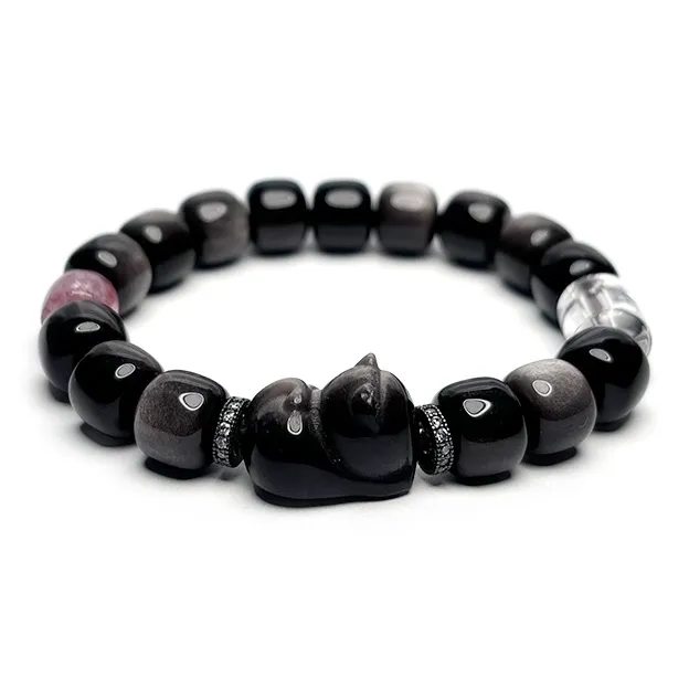 MOUNTAINS AND MANS Obsidian New Chinese Style Good Luck Beaded Bracelet Women's-0