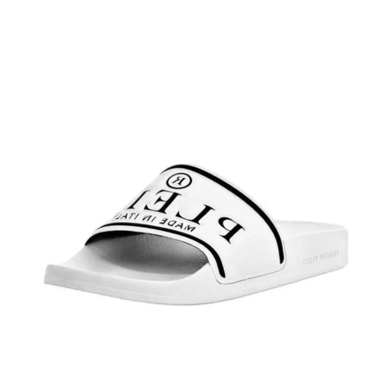 PHILIPP PLEIN PU Polyurethane Slip-Resistant Slide Slippers Unisex White-4