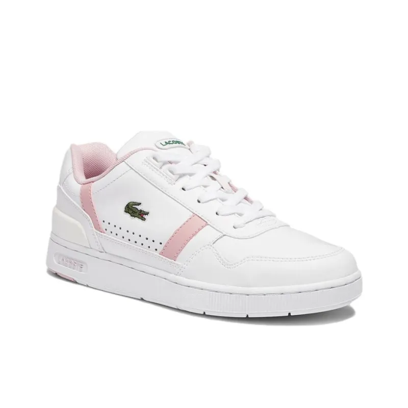 LACOSTE T-clip Wear-Resistant Low-Top Skateboard Shoes Women's White Pink-1