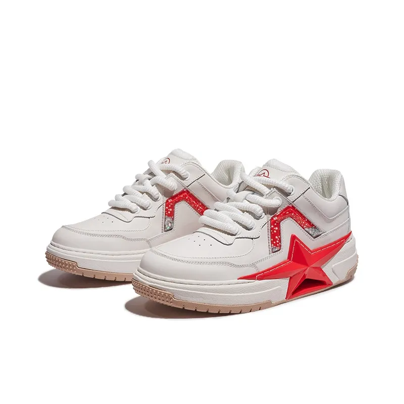 PENTAGONAL HEART Stepping Star Dream Series Skateboard Shoes Unisex Low Top White Red-2