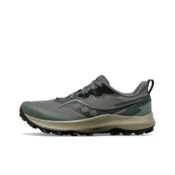 Saucony PEREGRINE 14 Shock Absorbers With Slip Resistant Features Low Top Running Shoes Men's Gray Green