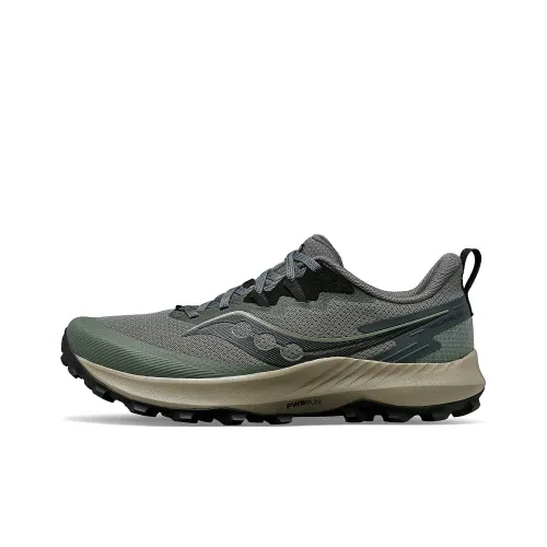 Saucony PEREGRINE 14 Shock Absorbers With Slip Resistant Features Low Top Running Shoes Men's Gray Green