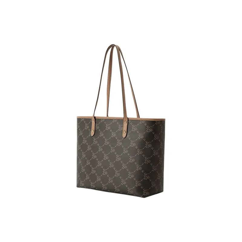 SEM/R Synthetic Leather Tote Bag Shoulder Bag Large Size Women's Coffee/Ecru-7