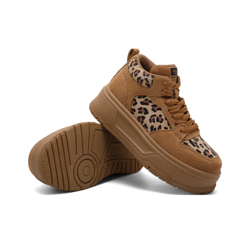 BELLE Height Increasing Wear-Resistant Slip-Resistant High-Top Skateboard Shoes Women's Gray Brown Black-26