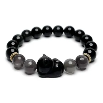MOUNTAINS AND MANS Obsidian New Chinese Style Good Luck Beaded Bracelet Women's