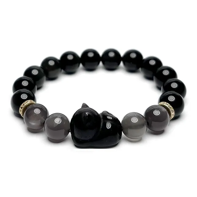 MOUNTAINS AND MANS Obsidian New Chinese Style Good Luck Beaded Bracelet Women's-0