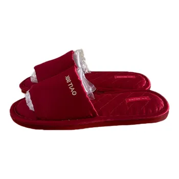 SHIGUDE Cotton Linen Blend Slippers Unisex Red
