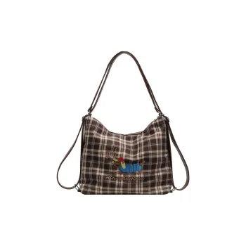 NOMK PU Bonded Canvas Crossbody Backpack Shoulder Bag Women's Brown