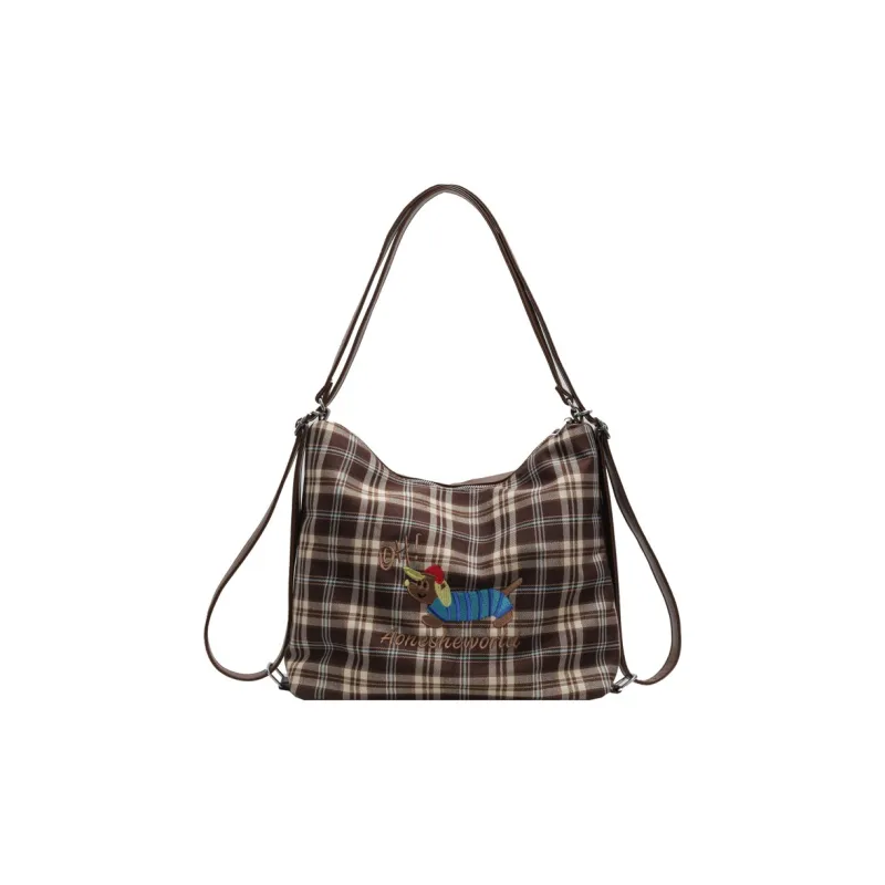 NOMK PU Stitched Canvas Underarm Backpack, Shoulder Bag Women's Brown-0