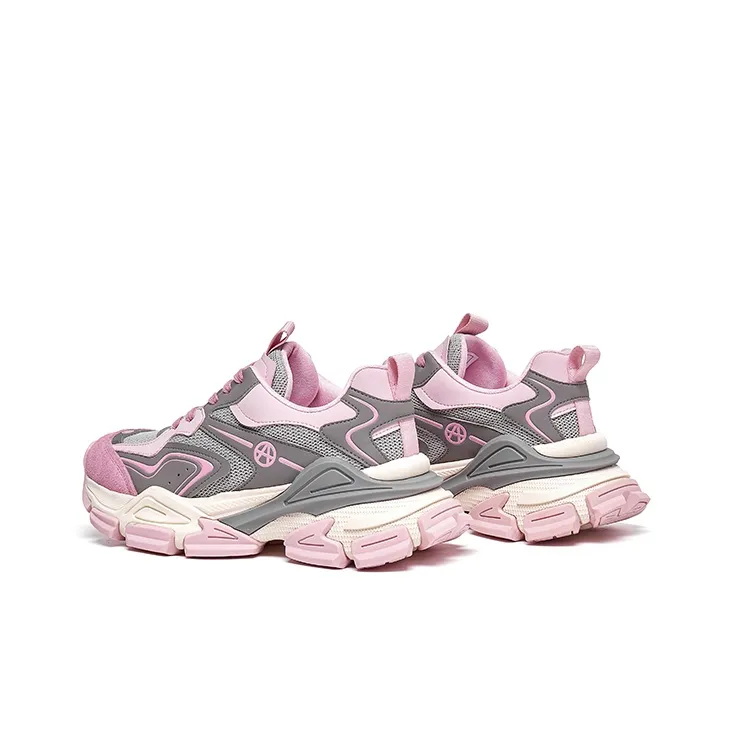 Acupuncture Abrasion Resistant Low Top Chunky Sneakers Women's Pink-4