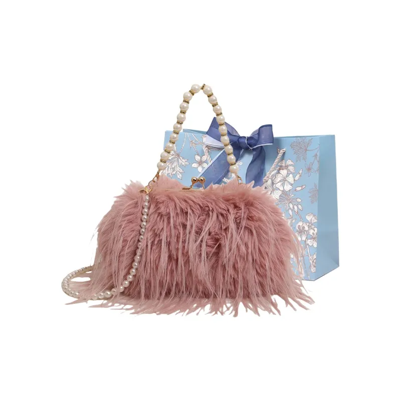 REDOO Plush Handbag Women's White/Pink/Khaki/Black/Purple-4