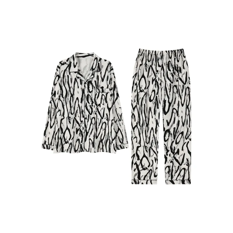 CAIHENGTONG Pajama Set Men's Black And White Maze-0