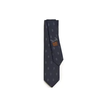 HERMES Mulberry Silk Ties Men's Marine Blue