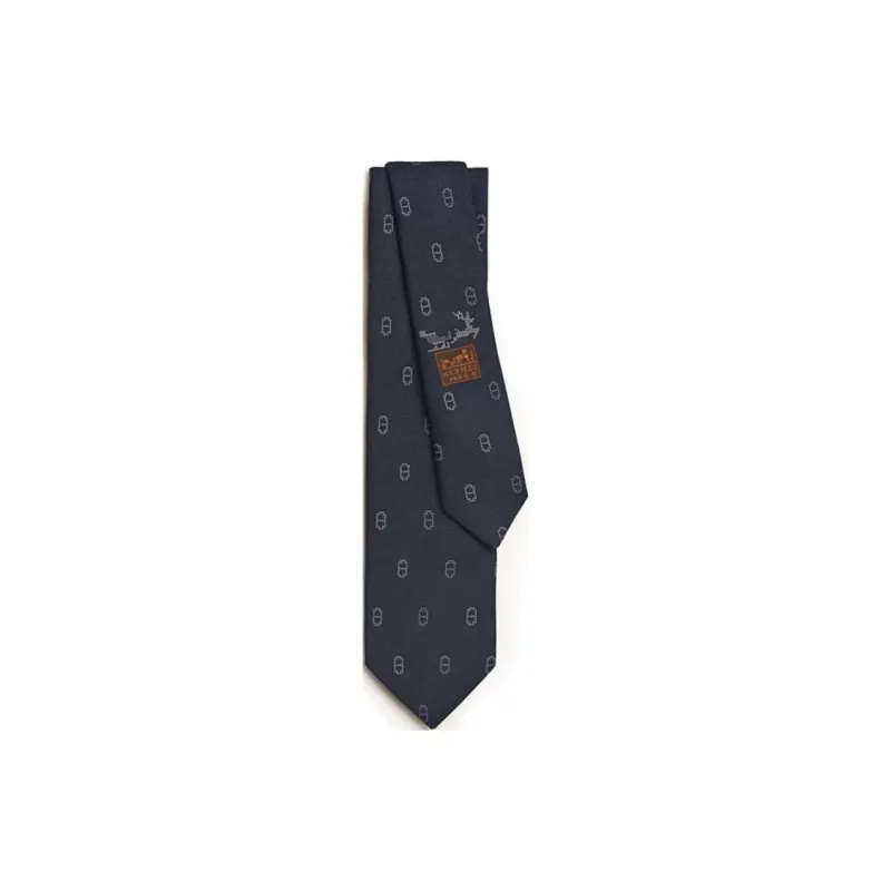 HERMES Mulberry Silk Ties Men's Marine Blue-0