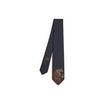 HERMES Mulberry Silk Ties Unisex Marine Blue