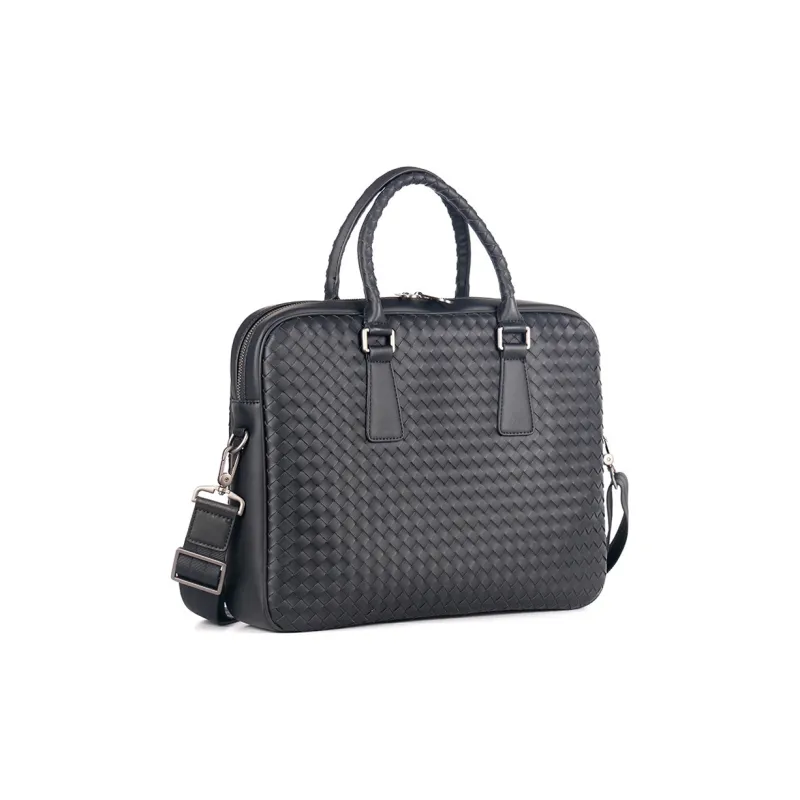 ROSEROOEN Waxed Leather Handbag, Shoulder Bag, Crossbody Bag, Briefcase Large Size Unisex Black-2