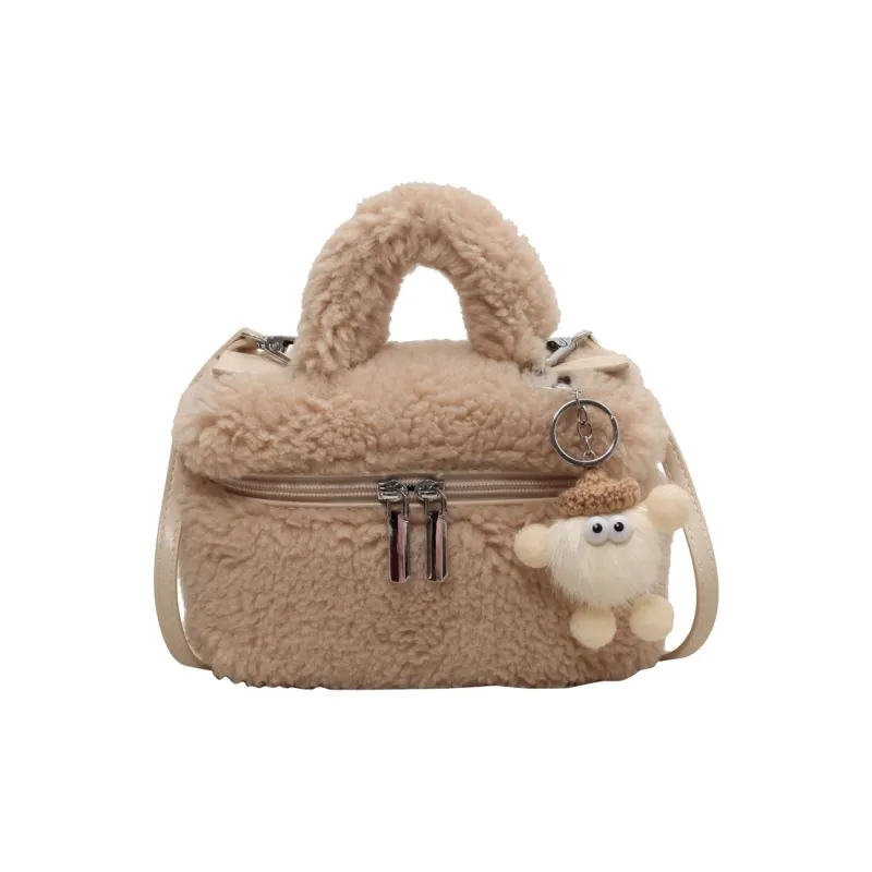 Yalu Velour Shoulder Bag, Crossbody Bag, Handbag Regular Women's White/Pink/Khaki/Brown/Rose Red-8