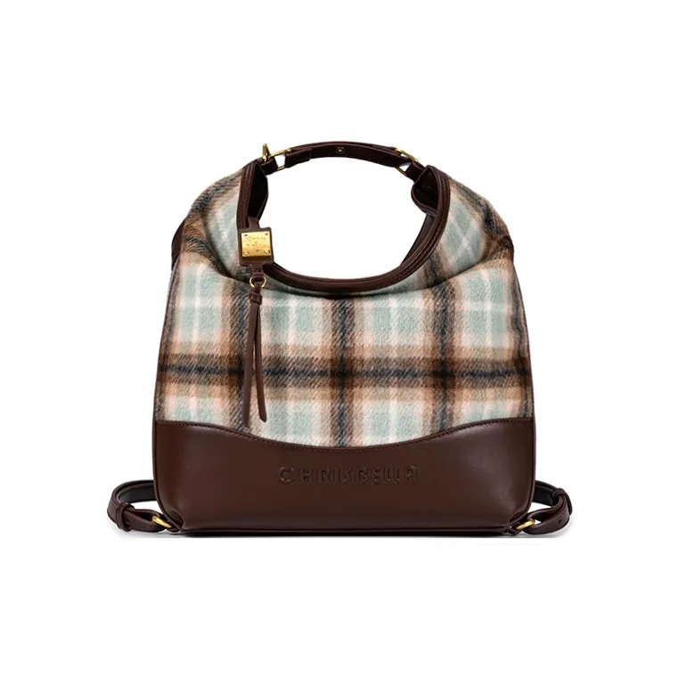 CHRISBELLA Fabric Handbag, Shoulder Bag Medium Size Women's Green/Brown-3