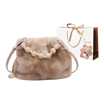 ERANGBEAR Plush Crossbody Bag Regular Women's Khaki/Black/Coffee/Ecru/Leopard Ecru/Leopard Coffee