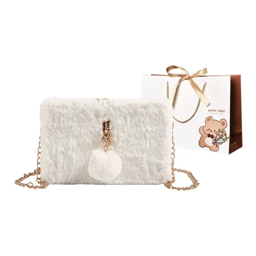 ERANGBEAR Fleece One Shoulder Korean Style Small Square Bag Crossbody Bag Women's White/Khaki/Black/Pink