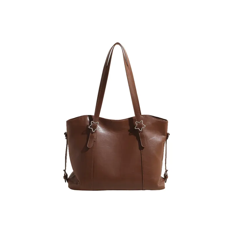 Morellybear PU Tote Bag Shopping Bag Shoulder Bags Regular Women's Brown/Black/Ecru-2