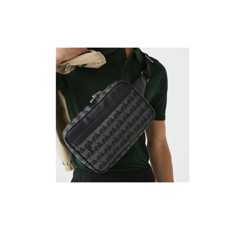 LACOSTE PVC Crossbody Bag Sling Bags Regular Men's Black & Iron Gray-3
