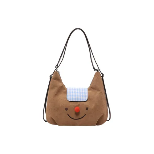 NOMK PU Bonded Corduroy Tote messenger Shoulder Bag Women's Brown