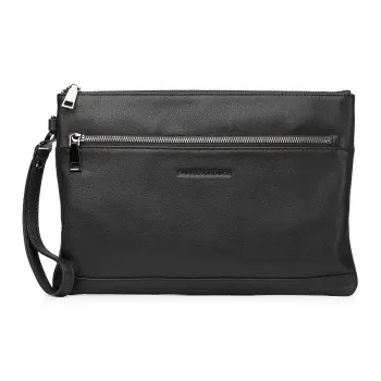 Sharkborough Cow Leather Clutch Medium Size Men's Black