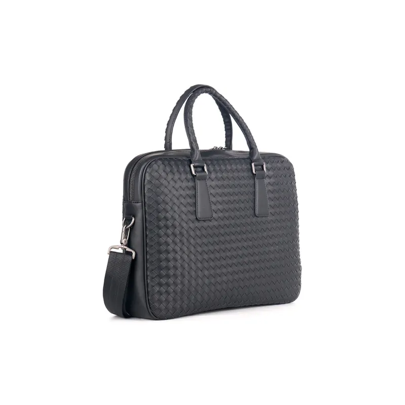 ROSEROOEN Waxed Leather Handbag, Shoulder Bag, Crossbody Bag, Briefcase Large Size Unisex Black-1