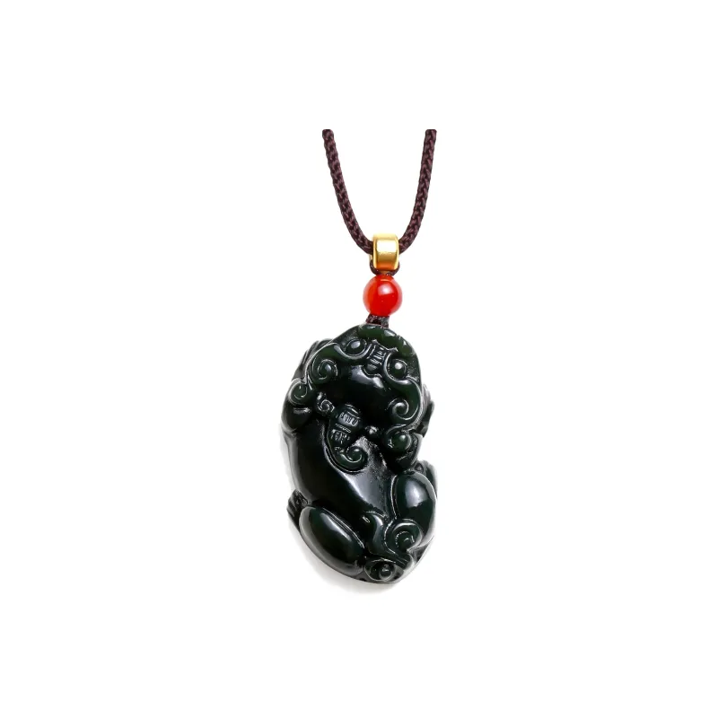 Artisan Lock Heart Jade Hetian Jade Necklaces Green Jade Unisex-0