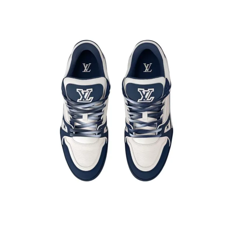 LOUIS VUITTON Trainer Low Top Skateboard Shoes Men's White Blue-3