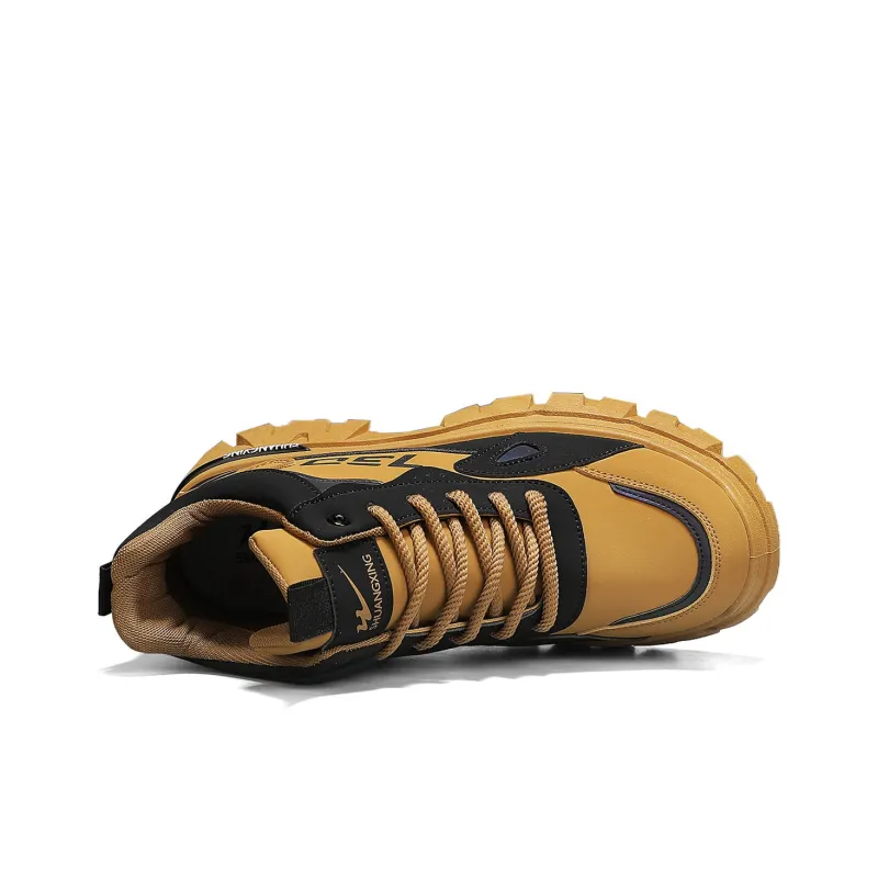 Binary Shock Absorbers With Slip Resistant And Abrasion Resistant Properties High Top Casual Shoes Men's Black Yellow-3