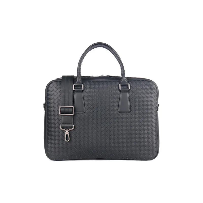 ROSEROOEN Waxed Leather Handbag, Shoulder Bag, Crossbody Bag, Briefcase Large Size Unisex Black-3