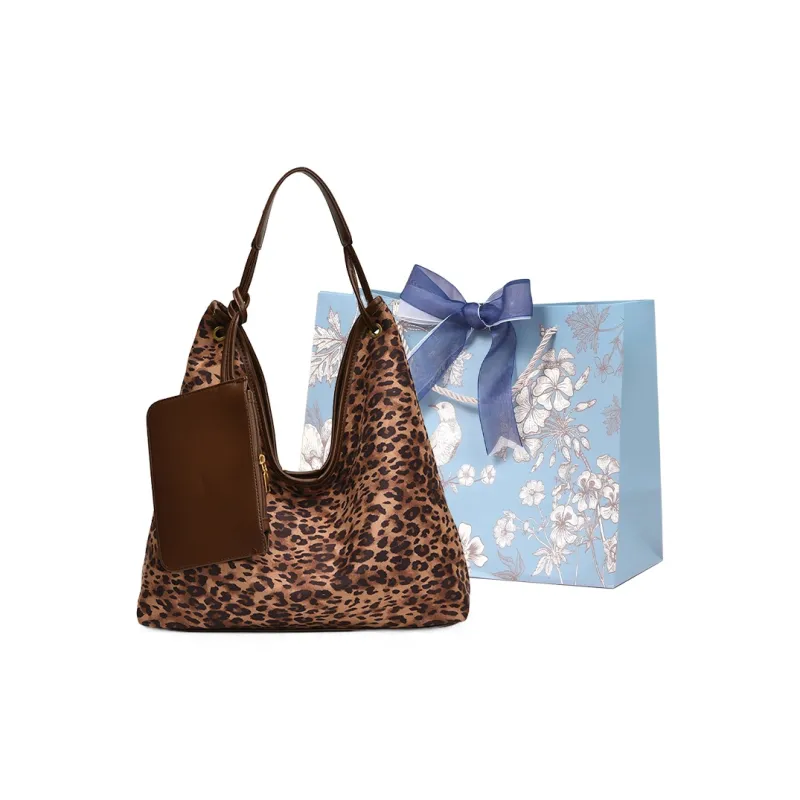 REDOO PU Tote Bag Shoulder Bag Regular Women's Leopard Print Coffee/Leopard Print Black-7