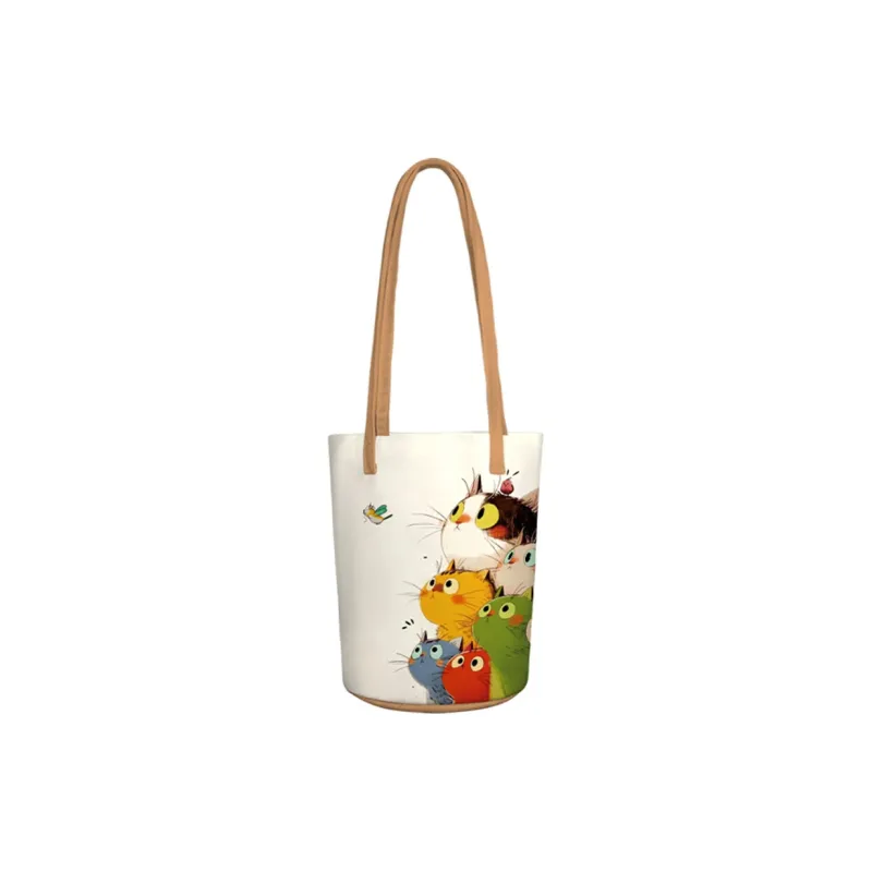 AOSONG Suede Tech Fabric Shoulder Bag Regular Unisex Stacked Cats-0