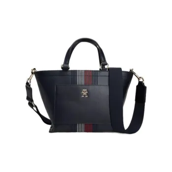 Tommy Hilfiger TH Monogram Polyurethane Tote Bag Shopping Bag Shoulder Bag Handbag Small Size Women's Space Blue