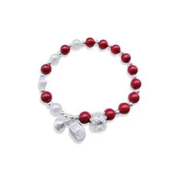 CANHUI S 990 Silver Nafa Waking Lion Beaded Bracelet Women's