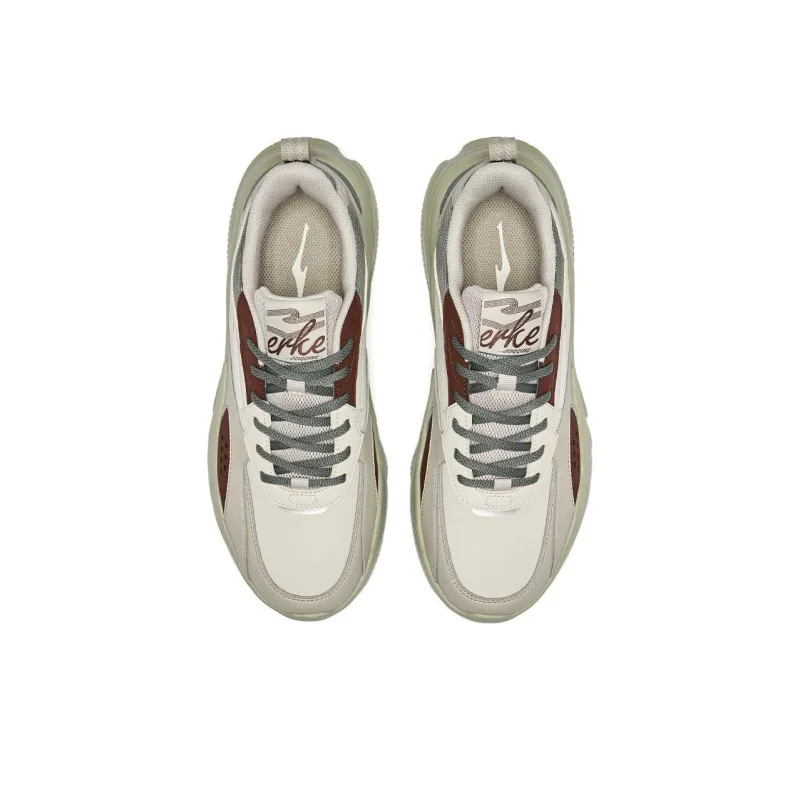 Erke Shock Absorbers Rebound Lightweight Low Top Casual Shoes Men's Beige Green Brown-3