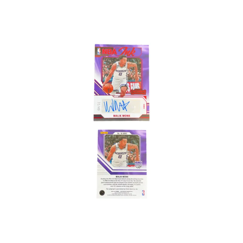 PANINI 2023 24 Ball Game Ticket King Malik Monk INK Signature 31/49 Signature Star Card Access Pass Sports Cards 1 Pc-2