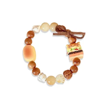 WANLIACC Fabric Kitten Burger Multi Gem Beaded Bracelet Women's