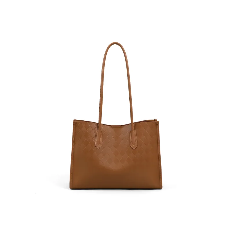 C°BANNER Split Cow Leather With Synthetic Leather Underarm Tote Shoulder Bag Large Size Women's Gold Brown-3