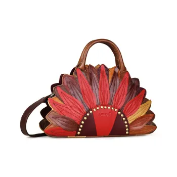 ;COBBLER LEGEND Top Grain Cow Leather Handbag Medium Size Women's Red With Apricot And Light Brown