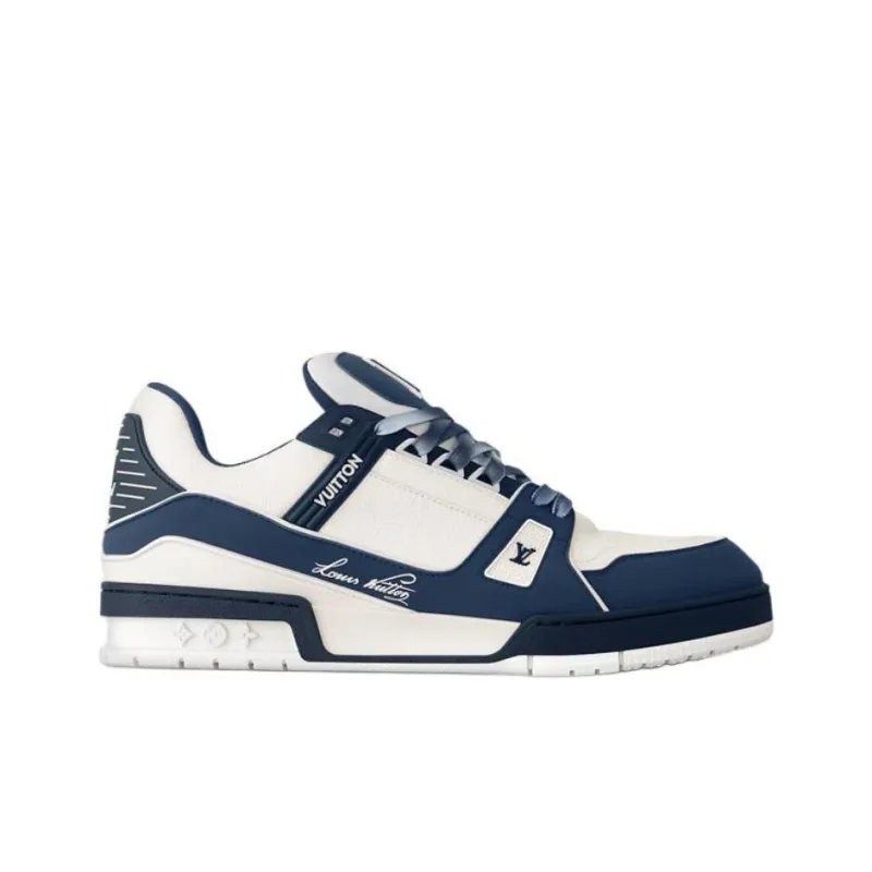 LOUIS VUITTON Trainer Low Top Skateboard Shoes Men's White Blue-1