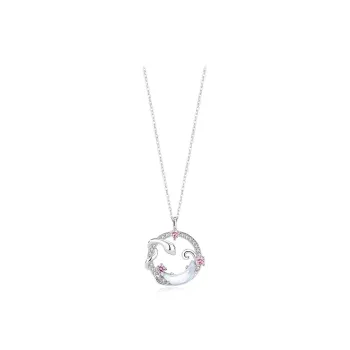 WANLIACC S925 Silver Serpent Chasing Moon Necklace Women's