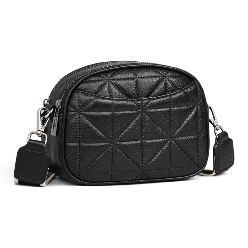 PT'SON Cow Leather Patchwork Synthetic Leather Shoulder Bag Crossbody Bag Regular Women's Black-2
