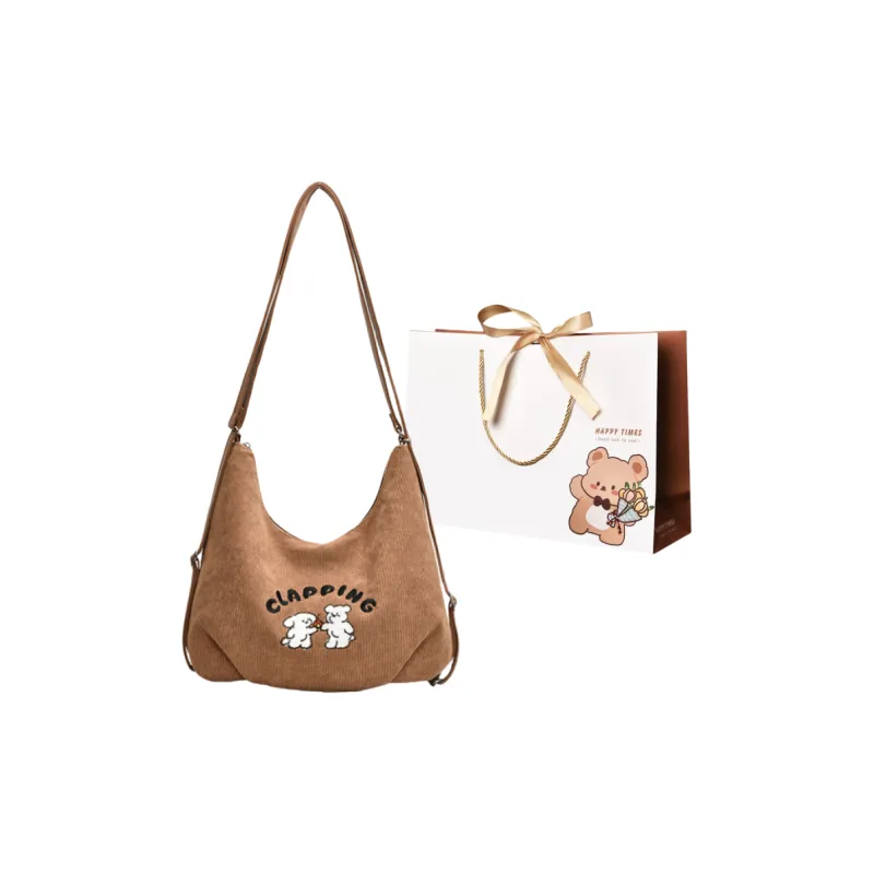 ERANGBEAR PU With Corduroy Shoulder Bag Women's Multicolor-9