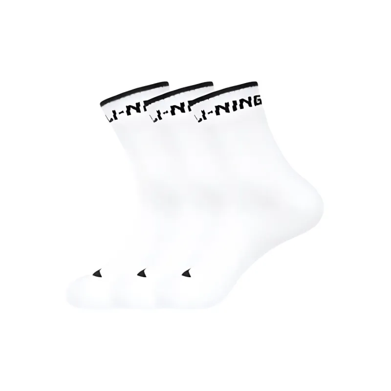 LiNing Sports Life Collection Mid Calf Socks Unisex 3 Pack White-0