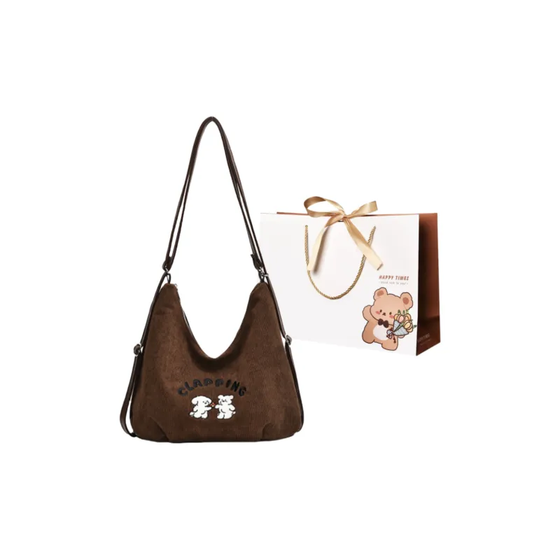 ERANGBEAR PU With Corduroy Shoulder Bag Women's Multicolor-4