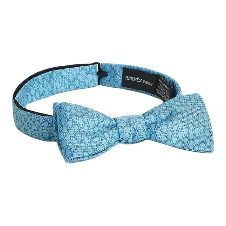 HERMES Mulberry Silk Ties Unisex Cyan Blue-1