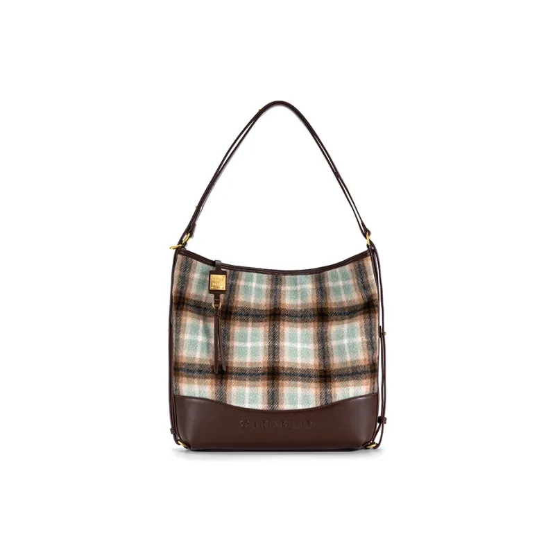 CHRISBELLA Fabric Handbag, Shoulder Bag Medium Size Women's Green/Brown-2